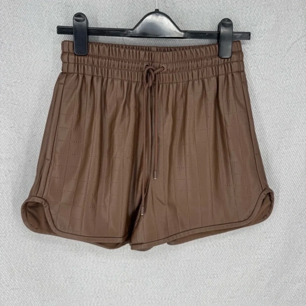 Chocolate Brown Quilted vegan leather normcore scandi minimalist Women Shorts